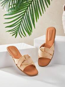 SHUZIA Women's Minimalist Casual Comfy Crisscross Flat Sandals - Beige - View 5