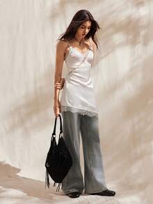 Easelle Áo crop top hở vai phối ren cổ điển đơn giản dành cho nữ - Nhiều màu - Xem 1