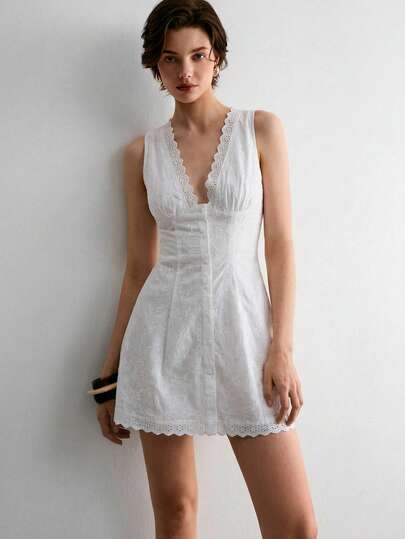 ATUI Studio 女士纯色简约V领无袖休闲连衣裙