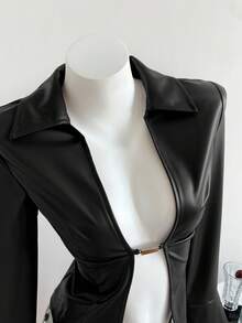 Elamini Women's New Sexy V-Neck Long Sleeve Blouse, Metal Hook Closure And Ruffle Sleeve Design. Striped Print Ruffle Sleeve Shirt, Long Sleeve Top - Black - View 1