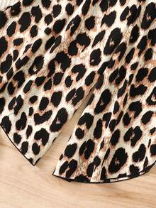 Young Girl Black Simple Camisole Top And Tie-Dye Leopard Print Palazzo Pants Set, Suitable For Vacation, Party, Outdoor Wear, Bohemian - Black - View 5