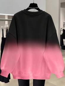 SHEIN 流行新款渐变色常规女式圆领运动衫 - 紅色 - 查看 2