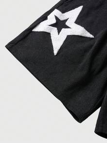 ROMWE MEN Street Life Men's Star Print Drawstring Waist Pocket Shorts - Black - View 5