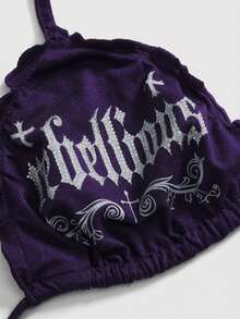 ROMWE Grunge Punk Blusa corta con espalda descubierta, cruzada y con estampado de cristales, de estilo gótico y sexy, para mujer de talla grande, para el verano - Morado - Ver 4