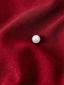 SHEIN MOD 女士优雅情人节约会迷你连衣裙，饰有仿珍珠，撞色荷叶边下摆，收腰设计 - 紅色 - 查看 4