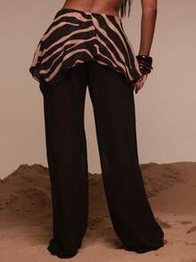 Musera Resort 双层阔腿印花雪纺沙滩裤罩衫泳装度假夏季旅行沙滩装泳衣 Terra Sol - 棕色 - 查看 4