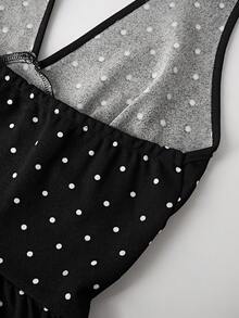 SHEIN Sweetro Women's Polka Dot V-Neck Sleeveless Long Jumpsuit, Spring/Summer - Black - View 5