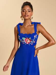 Travachic Women's Floral Embroidery Tie-Up Elegant Vacation Camisole Dress - Blue - View 6