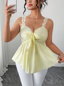 Elenzga Plus Size Women's Elegant Butterfly Decor A-Line Camisole, Spring/Summer - Pale Yellow - View 4