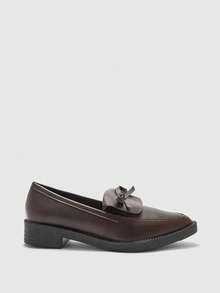 CUCCOO BIZCHIC Women's Brown Pointed Toe Loafers With Bow Decor, Comfortable Slip-On Thick Sole Casual/Work Shoes Valentine's Day - Coffee Brown - View 8