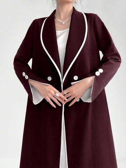 Al Najma Women's Buttoned Abaya With Collar, Long Sleeve Design