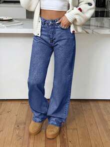 EURMUSE HIGH RISE STRAIGHT CUT LIGHT BLUE WOMEN JEAN - Medium Wash - View 7