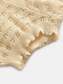 Franclia Vacation Style Casual Hollow-Out Knit Top And Shorts Set - Yellow - View 4