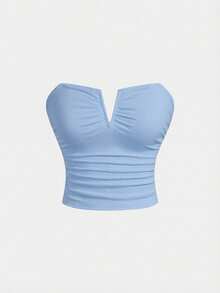 SHEIN MOD Damen Blau Geraffter Figurbetonter Sexy Bandeau-Top - Blau - Übersicht 1
