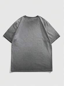 ROMWE MEN Men's Graphic Print Round Neck Casual Versatile Short Sleeve T-Shirt - Grey - View 3