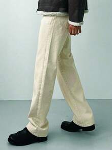 DAZY Autumn Washed Distressed Beige Men's Jeans - Apricot - View 4