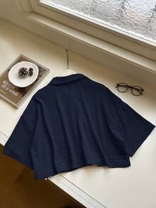 SHEIN EZwear Summer Drop Shoulder Pocket Patched Shirt Without Cami Top - Navy Blue - View 2