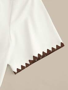 Resyla Women's Casual Vacation & Commute Rhinestone Bow Print Contrast Stitch Ringer Short Sleeve T-Shirt And Striped Drawstring Waist Long Pants Set, Spring/Summer/Autumn - White - View 4