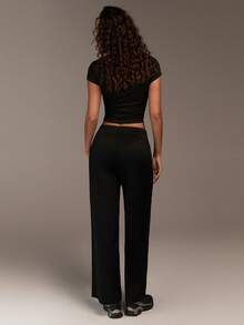 Menodora SHEIN Sport 女士系带腰带口袋阔腿宽松休闲裤 - 黑色 - 查看 7