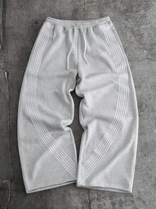 AXEPEAK 男士条纹抽绳腰阔腿宽松休闲运动裤 - 淺灰色 - 查看 1