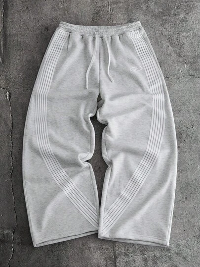 AXEPEAK 男士条纹抽绳腰阔腿宽松休闲运动裤