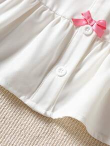 SHEIN Vintaside Kids 2件套女婴夏秋休闲风格蝴蝶结装饰短袖上衣和短裤 - 白色 - 查看 3