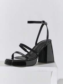 SHUZIA Sandalias de plataforma con tira de tobillo minimalistas y cómodas para mujer - Negro - Ver 5