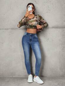 SHEIN Tall Vintage Retro Slim Fit High-Rise Skinny Jeans For Tall Women - Medium Wash - View 6