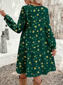 EMERY ROSE St. Patrick's Day Casual Minimalist Ditsy Floral Pattern Loose Fit Round Neck Plus Size Dress, Suitable For Spring And Summer Spring - Multicolor - View 2