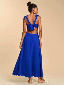 Travachic Women's Floral Embroidery Tie-Up Elegant Vacation Camisole Dress - Blue - View 2