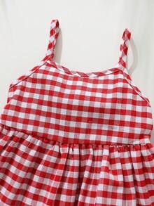 Cozy Pixies Vestido de Suspensório com Laço Xadrez Vermelho Clássico para Bebê Menina, Vestidos Versáteis e Confortáveis para Bebê Menina no Verão, Vestido de Laço de Cereja para Bebê Menina, Vestido Fofo para Bebê Menina, Vestido Xadrez de Algodão para Bebê Menina, Vestido de Verão para Bebê Menina - Vermelho - Visão 6