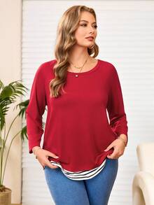 EMERY ROSE Plus Size Buttoned Back Striped T-Shirt - Black and White - View 2