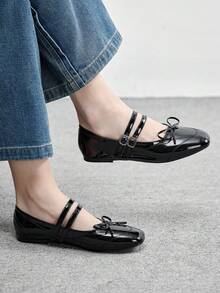 CUCCOO BIZCHIC Women's Embroidered Button Decor Square Toe Flat Loafers Valentine's Day - Black - View 4