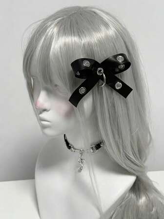 Anime 1 Piece Punk Metal Circle Bow Small Hairpin, Dark Duckbill Clip, Daily Handmade Hair Accessories