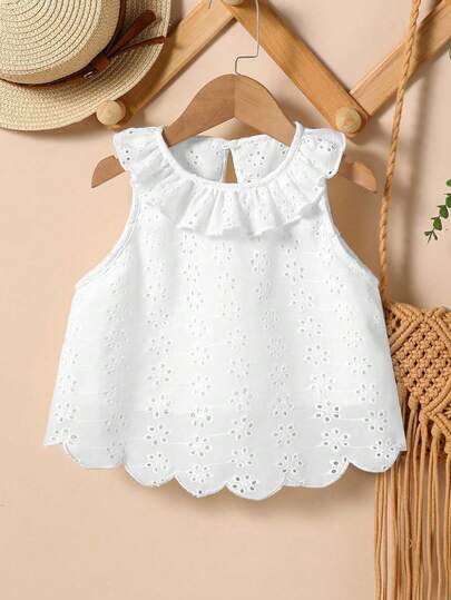 Sparklyn 女童花卉刺绣荷叶边吊带背心，休闲乡村风格，适合户外活动和日常穿着
