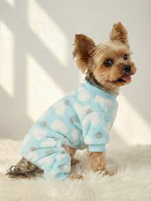 PETSIN 1pc White Heart-Shaped Polka Dot Pet Jumpsuit Autumn And Winter Thick Warm Flannel Pet Clothing - Multicolor - View 6