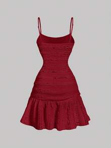 SHEIN MOD Women's Red Knitted Lace Strap Dress - Cherry Red - View 2