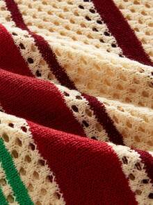 ROMWE MEN 男士V领刺绣运动针织上衣，复古街头风 - 彩色 - 查看 5