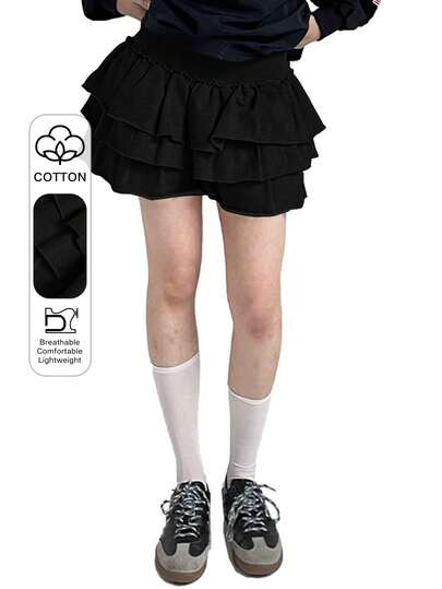 DAZY 女士纯色蛋糕裙，带安全短裤，春夏短裙