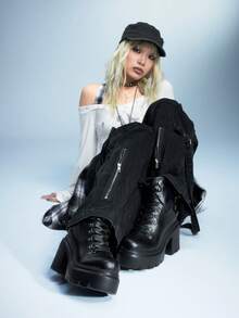 Sugerpunk 女士厚底系带时尚日常高跟踝靴 - 棕色 - 查看 2