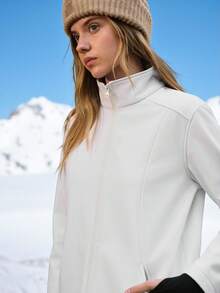 In My Nature Jaqueta Casual Versátil Corta-Vento Feminina de Cor Sólida, Gola Alta, Bolso e Zíper na Frente - Branco - Visão 6