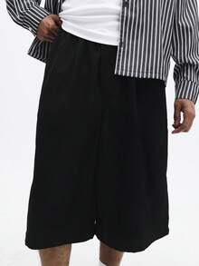 SUMWON Shorts Denim Larga com Cintura Elástica, Estilo Casual de Verão - Preto - Visão 5