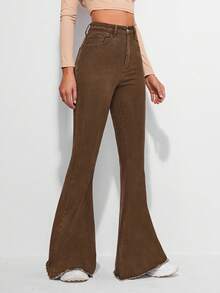 EMERY ROSE Quần jeans ống loe dáng vintage, gấu quần cắt thô và túi xéo. - màu nâu - Xem 5