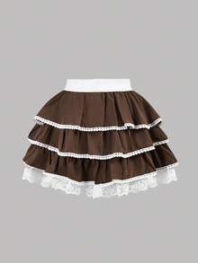 SHEIN Girlism Tween Girl Vacation Casual Spring/Summer Chiffon Layered Skirt - Brown - View 2