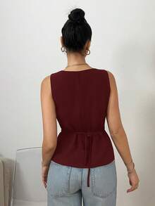 SHEIN EZwear 秋冬季黑色修身女士西装外套 - 酒紅色 - 查看 2