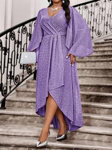 Fleurora Váy dạ hội mùa xuân hè, thu đông thanh lịch, thích hợp cho tiệc cưới, ngày lễ tình nhân, tiệc cocktail, hòa nhạc/lễ hội âm nhạc, màu tím, dệt, cổ áo xếp lớp, tay áo xòe xẻ tà, tay dài, cỡ lớn, quần áo mùa đông, váy nữ, váy thu đông thanh lịch dự tiệc, váy dự tiệc sang trọng, váy thanh lịch cho nữ, váy thanh lịch cho quý cô, váy sang trọng, váy lấp lánh, váy dự tiệc cưới lấp lánh cho nữ, váy cao cấp, váy lấp lánh - Màu tím - Xem 6