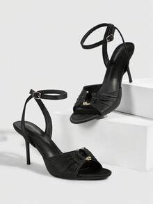 CUCCOO SZL Women's Circular Link Fashionable Daily Wear Versatile High Heel Sandals Valentine's Day - Black - View 2