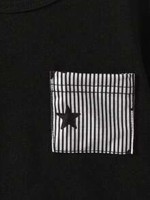 2件套男童韩版宽松插肩袖黑色T恤和可爱星条纹直筒裤睡衣套装 - 寶藍色 - 查看 5