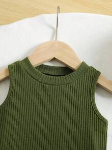 SHEIN 2件套女婴夏季可爱度假针织绿色背心和印花裤子套装 - 彩色 - 查看 5