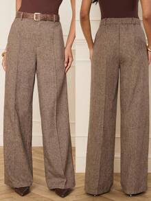 Lilora Damen Zahnstochentwurf Weite Bein Elegante Büro Hose, romantisch, elegant und für den Arbeitsweg geeignet - Gelb - Übersicht 1